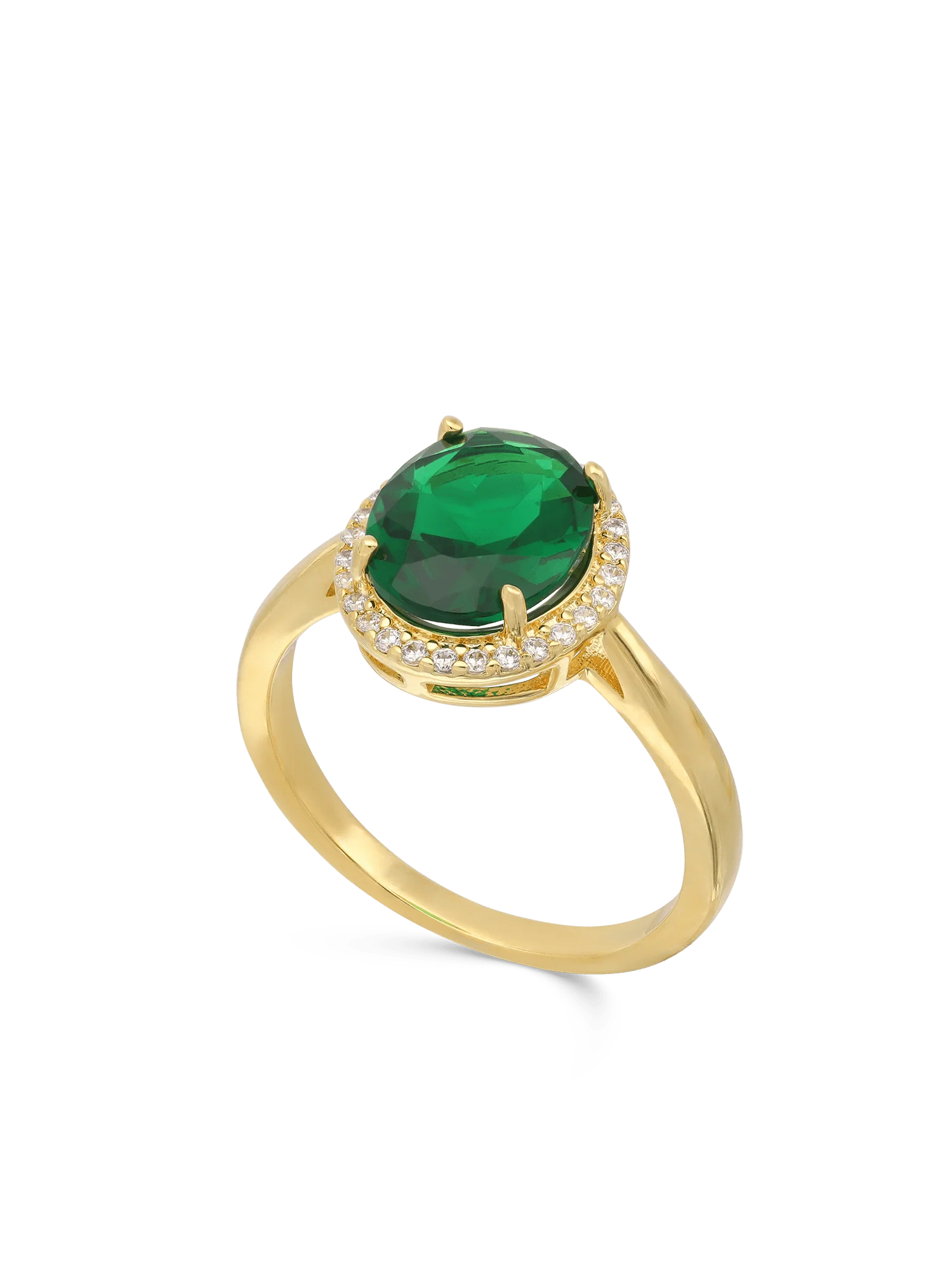 Anel banhado a ouro com zircónia verde