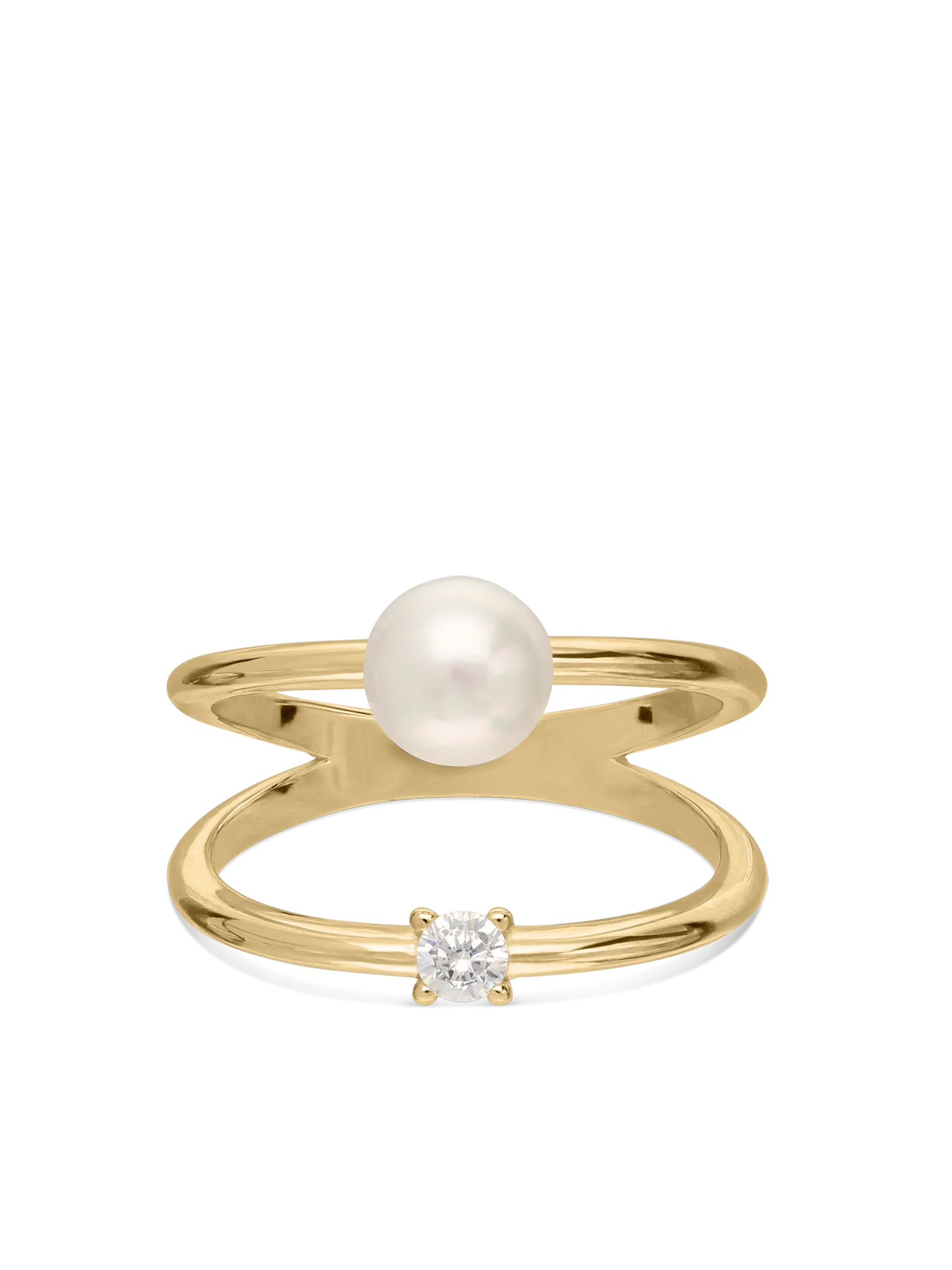 Anel banhado a ouro com zircónia e pérola - Image 2