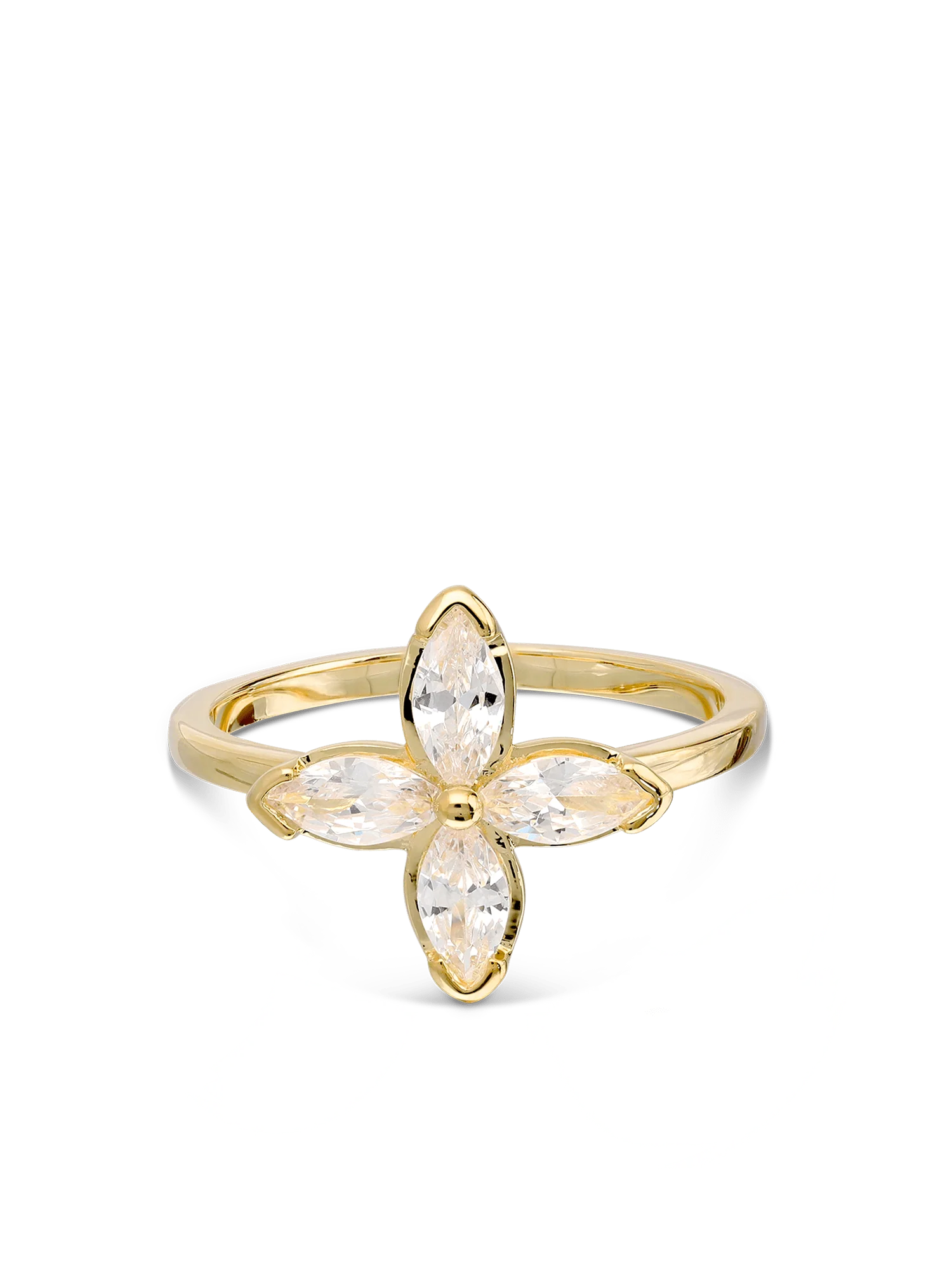 Anel flor banhado a ouro com zircónias - Image 2