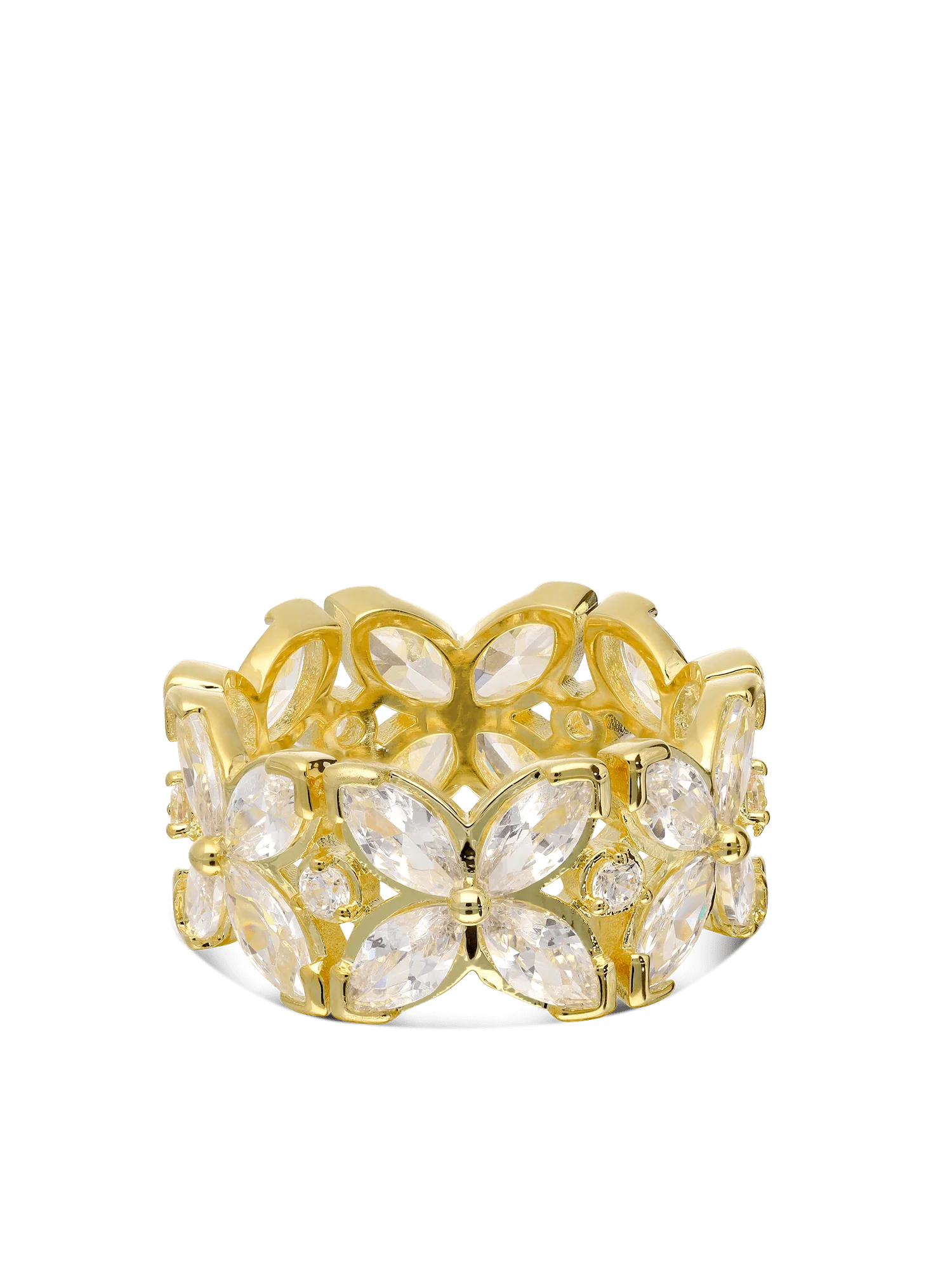 Anel flores banhado a ouro com zircónias - Image 2